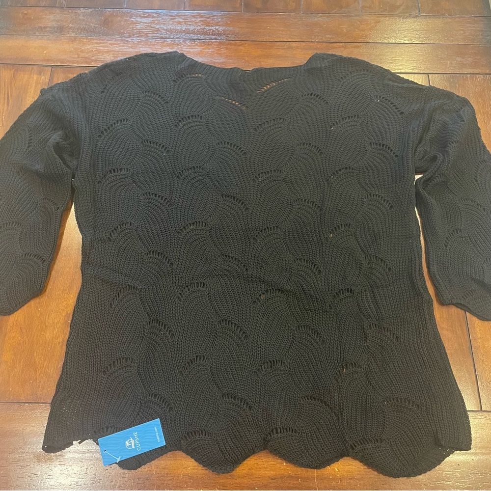 NWT CUPSHE sz M black cutout scalloped sweater/swim cover - Picture 5 of 10